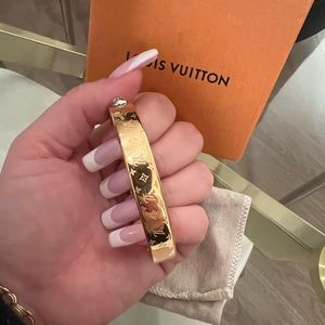 Authentic Louis Vuitton Cuff Bracelet LV monogram Gold Tone
